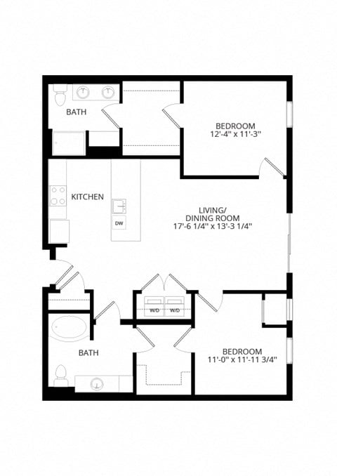 Floor plan for 2 beds, 2 baths, 1153 sqft